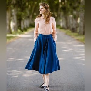 Son de Flor Classic Skirt in Iris Blue - 100% Pure Linen Midi Skirt - Size XS